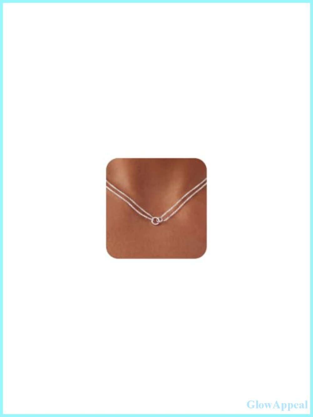 Silver Plated Layered Pendant Necklace Women 15.5" CZ Simple